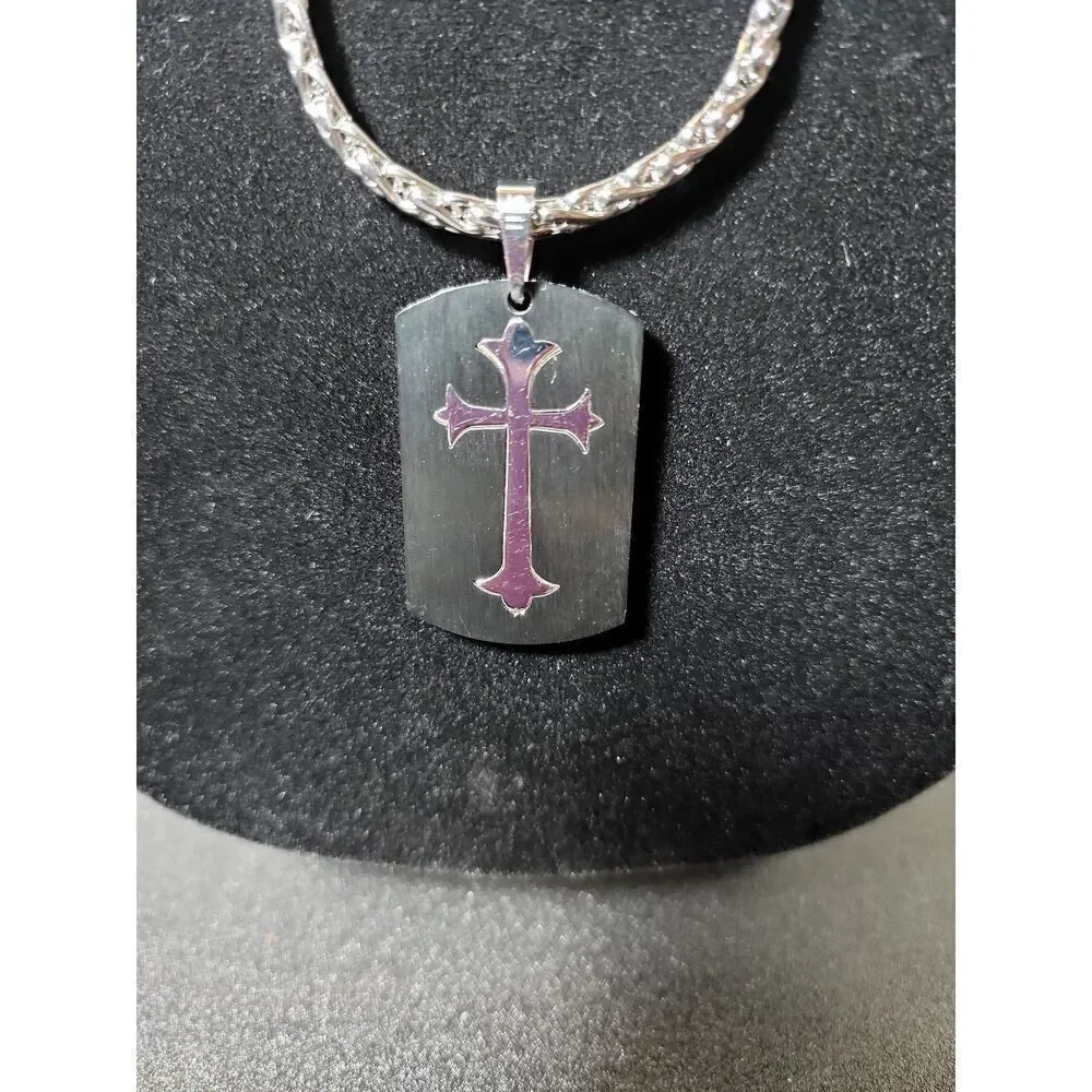 Necklace and Dog Tag Style Cross Pendant